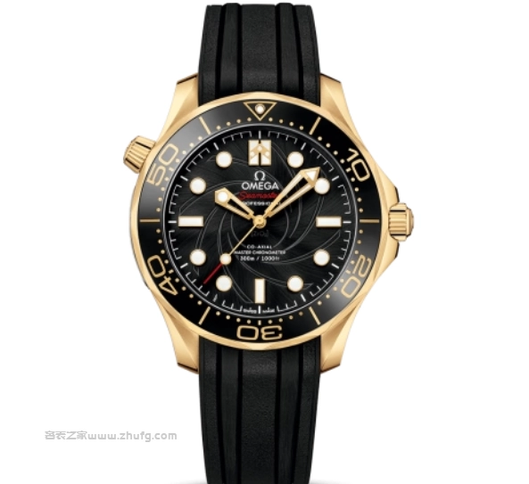 Omega Seamaster 007 Bond 50th Anniversary gold case black dial front view