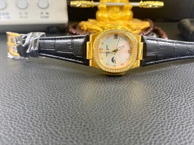 百達翡麗18K金錶南非真鑽機械復刻錶真金不掉色女士腕錶帶證書正面圖