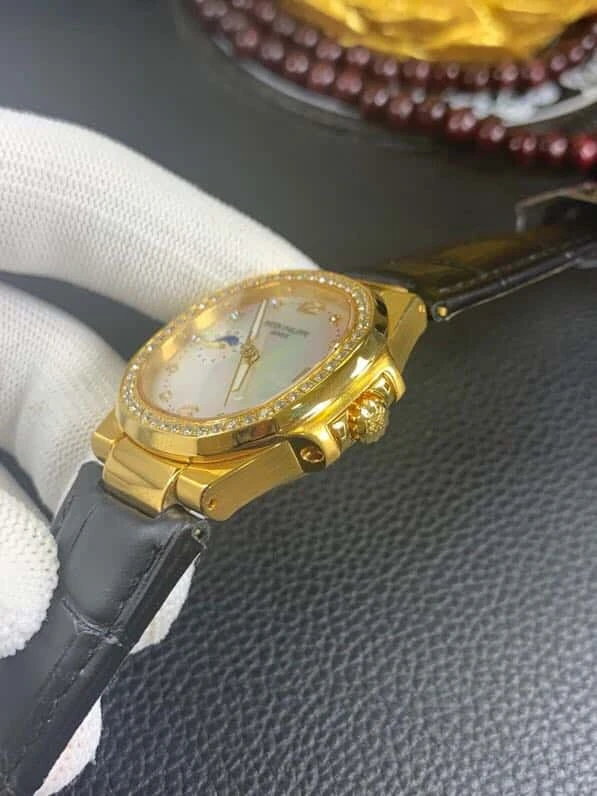 百達翡麗18K金錶南非真鑽機械復刻錶真金不掉色女士腕錶帶證書側面圖