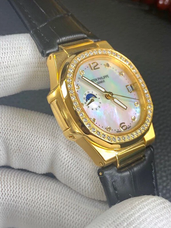 百達翡麗18K金錶南非真鑽機械復刻錶真金不掉色女士腕錶帶證書側面圖