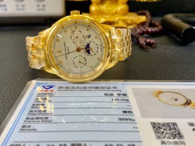 真金百达翡丽金表多功能全自动机械男士复刻表正面图