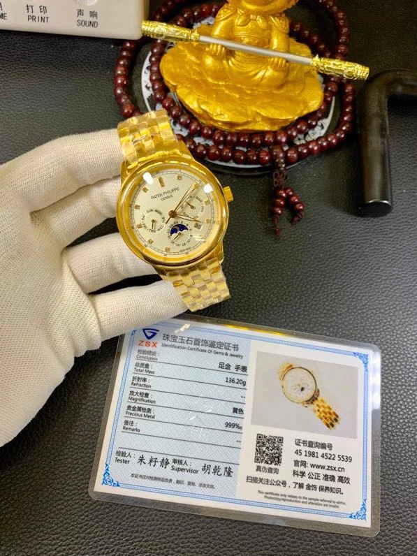 真金百达翡丽金表多功能全自动机械男士复刻表正面图