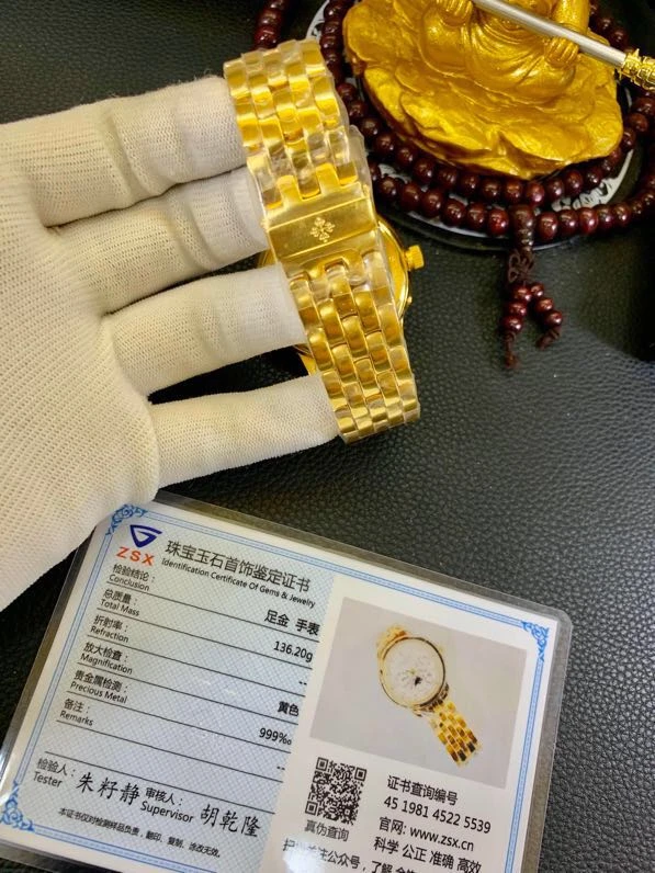 真金百达翡丽金表多功能全自动机械男士复刻表表扣图
